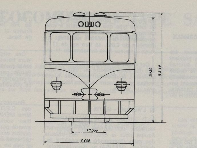 Autorail SY, front view (1/60th scale)