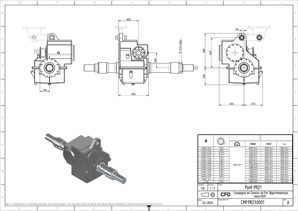 Diagram of the CFD PR21 railway gearbox Diagram of the CFD PR21 railway gearbox