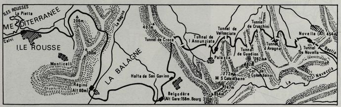 Drawing of the BALAGNE line between ILE ROUSSE and NOVELLA.