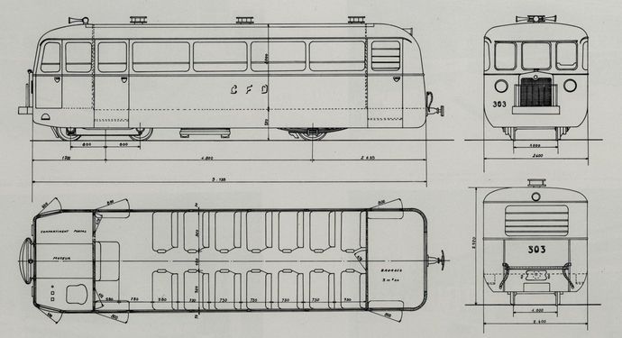 Drawing of the De Dion self-propelled vehicle, types NC-ND (1/60° scale - DAVID drawing)