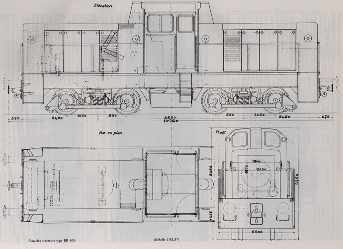 Drawing of tractors type BB 400. (Scale 1/43,5°)