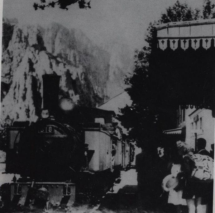 Mixed train towed in double traction by Mallet machines including the 318 in a station of the central line