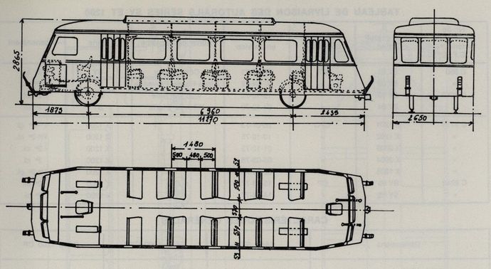 Plan of the Autorails, 900 series (Scale 1/86th)