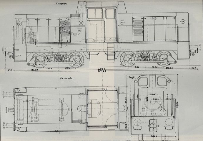 Plan of the C.F.D. locotractor type BB 400. (Scale 1/45° - C.F.D. drawing)