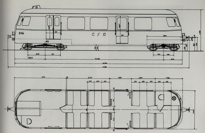 Plan of the self-propelled billiard car, type A80D (Scale 1/60° - Drawing J.-P. SOUDET)