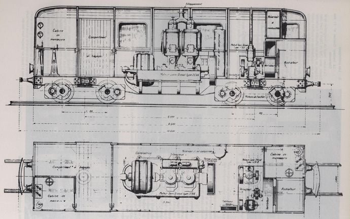 Plan of the tractor TH 1, elevation and section views. (Scale 1/43,5°) Plan of the tractor TH 1, elevation and section views. (Scale 1/43,5°)