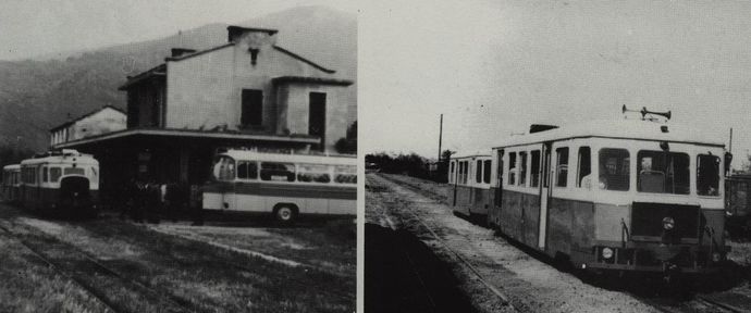 Rail-road connection in Casamozza. In the background you can see the old Buffet. Fast train in Casamozza station